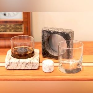 Bourbon glassware, coaster and chilling stones set by Cool Coasters